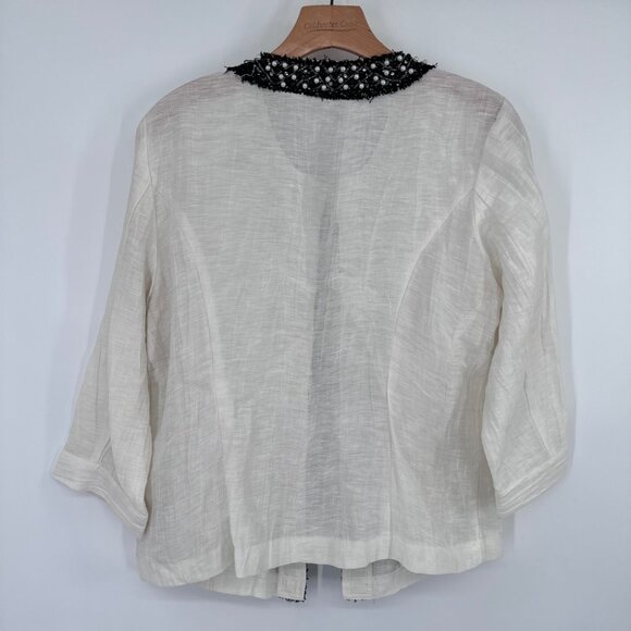 Chicos 1 Womens Linen Blend jacket Embellished black Trim Size medium - Picture 10 of 10